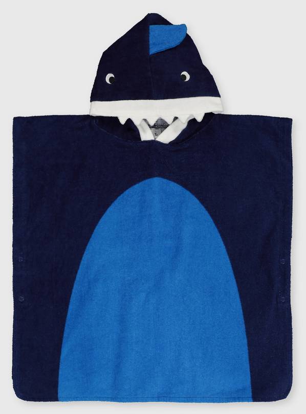 Navy Shark Towelling Poncho - One Size
